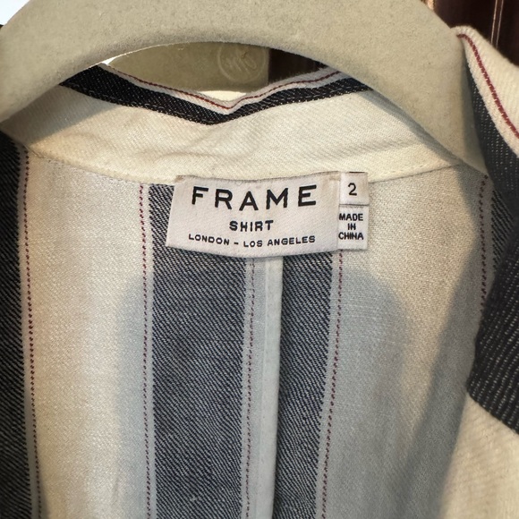 FRAME Vertical Stripe Linen Blazer - Picture 3 of 7
